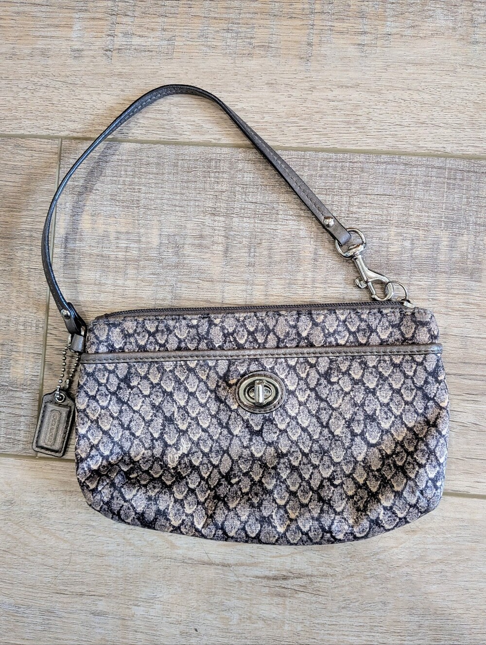 Vintage Coach Snake-Print Grey Wristlet